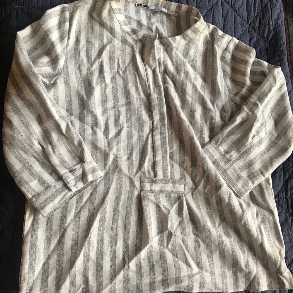 Stripe linen tunic blouse